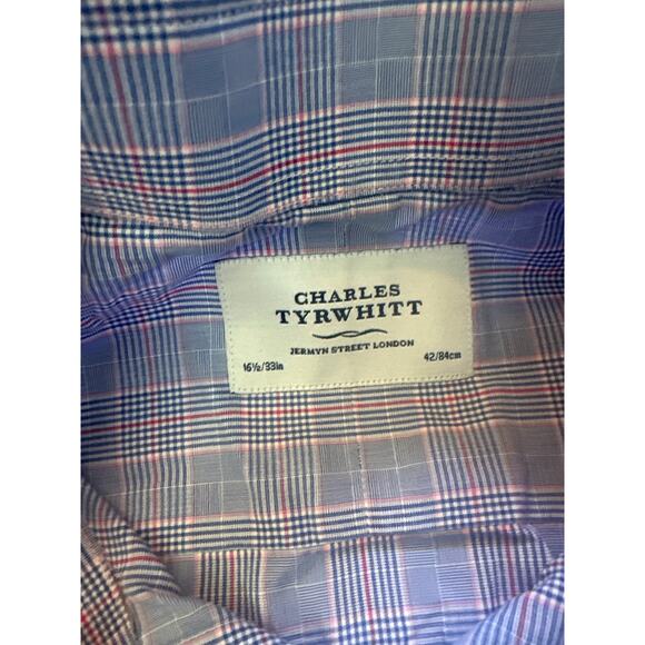 Charles Tyrwhitt Classic Fit Blue Plaid Mens Dress Shirt Size 16.5 42 - Picture 3 of 3